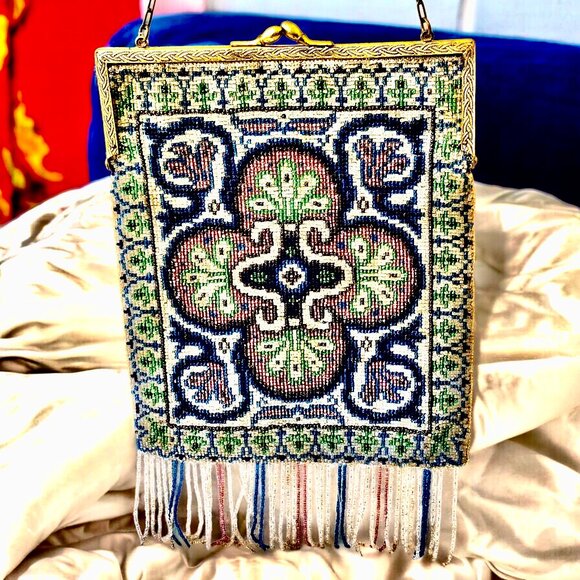 Vintage Beaded Fringed Purse Handbag Kiss Lock Hinged Chain Strap DAMAGED - Picture 15 of 15